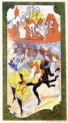 Affisch som tillkännager ""konserterna"" som äger rum varje kväll i Moulin Rouge, Paris