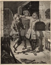 Keramik: rörjord (fin fajans). Engelsmannen John Astbury (1688-1743) kom till bröderna John Philips och David Elers hus för att stjäla hemligheten bakom den nya vita fajansen från dem. Gravyr från 1885 i "" Les arts et metiers illustres"" av A