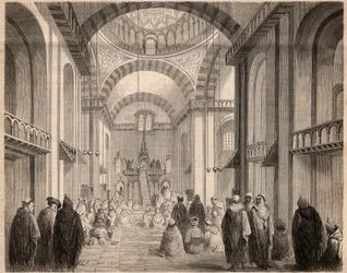 Ramadanböner (Muslim Careme) i den stora moskén i Alger 1862. Gravyr i "" Le Monde illustrious"" från 1862. Privat samling.