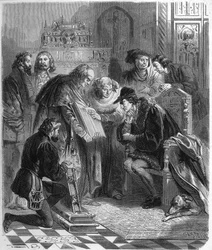 Presentation av Bibeln tryckt för Ludvig XI (1423-1483), kung av Frankrike.