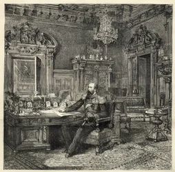 Prins Alexander av Bulgarien (1857-1893), i sitt arbetsrum - Alexander av Battenberg - Porträtt av Alexander I av Bulgarien eller Alexander av Battenberg (1857-1893) i sitt arbetskabinett - 1886 -