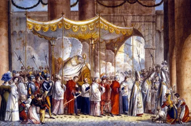Procession i Rom 1835 av påven Gregoire XVI (1765 - 1846).