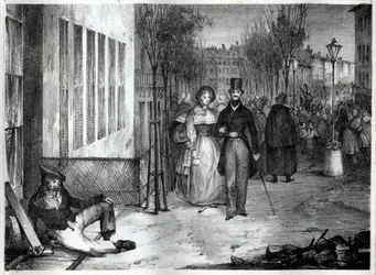 Promenade sur les boulevards i Paris på 1800-talet - gravyr
