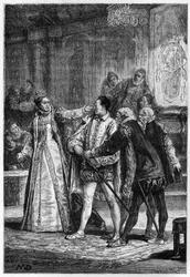Drottning Elizabeth I av England slår den 2:e greven av Essex Robert Devereux