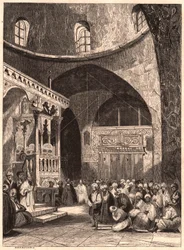 Rabbi och församling i en synagoga i Jerusalem