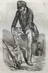 Rage - behandling av bett gjorda av ett rasande djur - ont när han trycker på hans sår - gravering i "La Sante Universelle - Medicinsk guide för familjer"" 1852