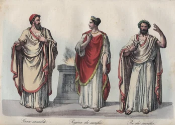 Religion i det antika Rom - Romersk präst - Regina sacrorum - Rex Sacrorum (rex sacrificulus) - gravyr ur ”Usi e costumi di tutti i popoli dell