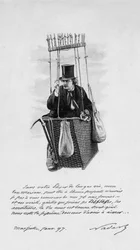 Representation av Felix Tournachon dit Nadar (1820-1910) på gondolen av en ballong. 1897