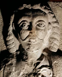 Representation av Fredrik I av Hohenstaufen (1122-1190) känd som Frederic Barberousse, kung av Tyskland och tysk kejsare. Relief på sten. Milanos slottsmuseum