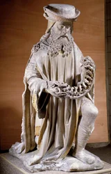 Representation av Josef av Arimathea Skulptur på sten från 1500-talets Compiegne, Musee Vivenel