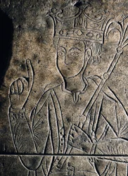Representation av Sanchez II Garcia (1010-1029), greve av Kastilien. Låg relief skulpterar på graven av klostret San Salvador, i Ona (Spanien).