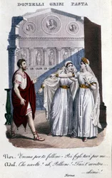 Representation av tolkarna av den första representationen av "" La Norma "" av Vincenzo Bellini (1801 - 1835): från vänster till höger Domenico Donzelli (Pollione), Giuditta Grisi (Adalgisa) och Giuditta Pasta (Norma). 1833.