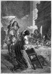 Restoration Party - The King Charles II (1630-1685) with Lady Castlemaine (BARBARA VILLIERS, grevinnan av Castlemaine, hertiginna av CLEVELAND älskarinna av Charles II) - Charles II firar sin tillträde till Englands tron 1660 med sin älskarinna, lad