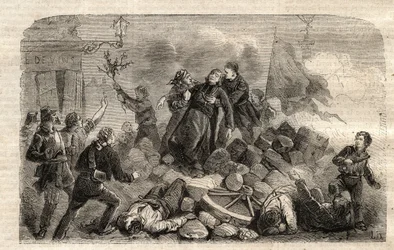 Revolution 1848: "" Archeveque Monsignor Denis Affre (1793-1848) på Barrikaden Faubourg Saint Antoine i Paris 26/06/1848 (Do o mon dieu que mon sang be le dernier vers) (Döden Denis Affre ärkebiskop av Paris av barrikad vid infarten till t