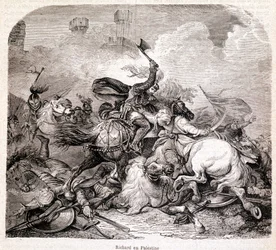 Richard i Palestina. Illustration i "" History of Popes, Kings, Queens, Emperors, through the Centuries"" av Maurice Lachatre 1857