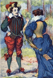 Riquet a la Houppe blir en stilig herre. Anonym illustration för "" Riquet a la houppe", berättelse av Charles Perrault (1628-1703), fransk författare. Bildmaterial Marcel Vagne, Jarville Nancy, odaterat (slutet av 1800-talet).