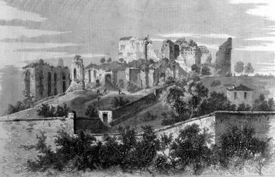 Rom, utsikt över berget Palatine och ruinerna av Cesars palats.
