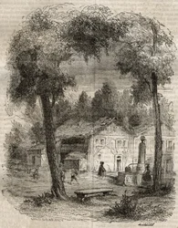 Rousseau a Motiers (Kanton Neuchatel) - Illustration till "" Bekännelserna" av Jean-Jacques (Jean Jacques) Rousseau (1712-1778) - gravyr av 1849