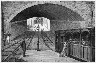 Järnvägsväg från Lyon till Croix Rousse - gravering i "Journal des voyages"" 1884
