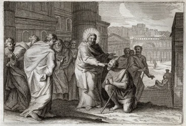 Royaumont Bibeln, Nya testamentet: De blinda gör det. Jesus Kristus krigar mirakulöst de blinda. Illustration från 1811.