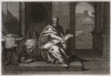Royaumont Bibeln, Nya testamentet: Evangelisten Sankt Markus med lejonet. Illustration från 1811.