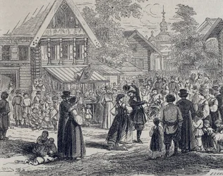 Ryssland (19:e århundradet). Fest i en by. 1879 (gravyr)
