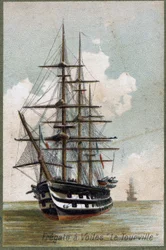 Segelfregatt "" Le tourville""" 1787. 1800-talskromolitografi.