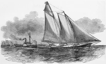 Segling: Amerika vid Cowes-regattan tar huvudet av kapplöpningen - gravyr, Bibl. des arts deco