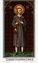 Sankt Benedikt av Nursia (född i Norcia (Norcia) i Umbrien omkring 480 - 527) som pilgrim. Kromolitografi från 1885.