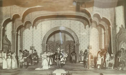 Scene de la piece de teater ""le Faux Dmitri"" av Alexandre Nikolaievitch Ostrovski (1823-1926). Teater Maly de Moscou. Photographie, annees 1870. Statens centrala A. Bakhrushin teatermuseum, Moskva Scen från teaterpjäsen ""False Dmitriy"" av Ale