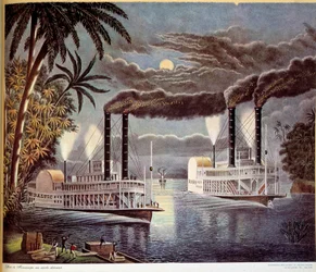 Scen för båtnavigering på Mississippifloden i USA. 1800-talet. Paris, Dekorativ konst