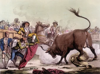 Scen för tjurfäktning i Spanien, cirka 1820.