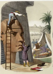 Egyptens vetenskapliga kommission (uppdrag av Jean Francois (Jean-Francois) Champollion). Gravyr av 1800-talet.