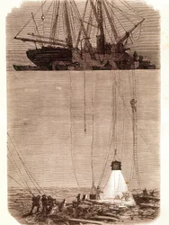 Sök efter spanska galjoner skeppsbrutna i Vigo Bay 1702. Sidan hämtad från "" Emporio Picturesco"" 1871