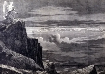 Sett av himmelska Jerusalem; bild av det jordiska Jerusalem efter den sista domen, det stiger ner från himlen för att bosätta sig på jorden. Gravyr av 1800-talet.