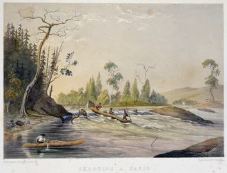 Nybyggare som fiskar i en fors - i "" Skisser på nipisaguit en flod i New Brunswick i Amerika"" av William Hickman, red. Halifax