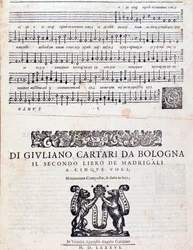 Noter Sida av Madrigalerna (andra boken) av Giuliano Cartari från Bologna
