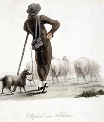 Shepherd nära Valenciennes - akvarell