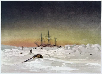 Ship in the Ice - i "" The shores of the polar sea, an Arctic expedition narration"", av Dr Edward Moos, Marcus Nard & Co, London