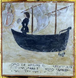 Fartyget räddats från stormen. Ex voto från 1500-talet från Sanctuary of the Madonna del Monte i Cesena (Forlí).