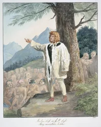 Shoshonehövding i full dräkt, Stony Mountain Indian, ca 1843-50 (akvarell)