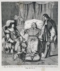 Sire, sa Mazarin, "Jag är skyldig dig allt: men jag betalar till Ers Majestät genom att ge honom Colbert." Kardinal Jules Mazarin (Giulio Raimondo Mazzarino eller Mazarino) (1602-1661) presenterar Jean Baptiste (Jean-Baptiste) Colbert (1619-1683) en Ludvig