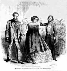 Sömnvandringsupplevelser: magnetism och hypnos vid Bazaar de la Bonne-Nouvelle, gravyr från 1885