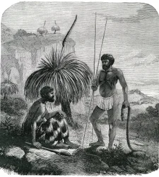 Ormjägare i Australien. Gravyr 1868