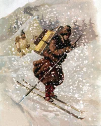 Snöskidåkare. chromo.
