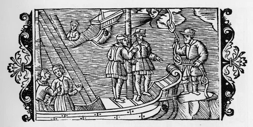 Trollkarl som säljer till sjömän vindarna låsta i de tre noderna av ett rep - i "Historia de Gentibus Septentrionalibus" (Historia om folken i Norden) av Olaus Magnus, Rom 1555
