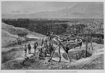 Sydafrikanska diamantgruvor: hästdragen gruskvarn - i "Tour du Monde", 2:a veckan 1878.