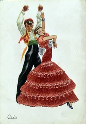 Spanska flamencodansare i traditionella kläder.