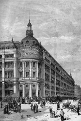 Vårvaruhus i Paris 1883. Hörnpaviljongen mellan rue de Provence och rue Caumartin.