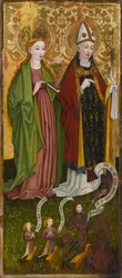 St. Barbara och St. Valentine med Caspar von Laubenberg och hans söner, cirka 1450 (tempera och olja på panel)
